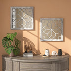 Set of 2 18 Inch Large Square Grey Window Pane Wall Mirrors, Shatterproof by HMANGE