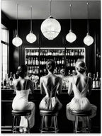 Vintage Black and White Canvas Wall Art Trendy Women Drink Cocktail Posters by FuSatisYilife
