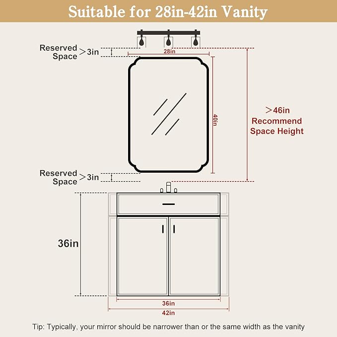 WallBeyond 28" x 40" Rounded Corner Arch Wall Mirror - Image 4