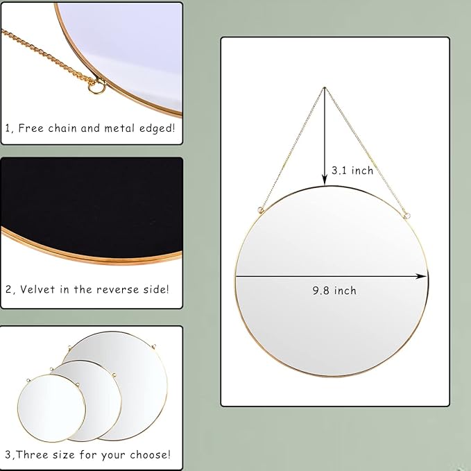 LONGWIN Hanging Wall Circle Mirror Decor Gold Geometric Mirror - Image 4