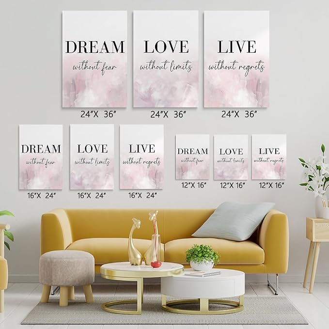 GUBIYU Love Decor for Bedroom Dream Live Quotes Posters Prints Set of 3 Pink - Image 6