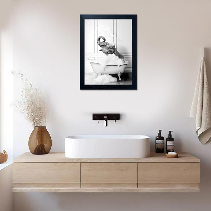 Framed Bathroom Wall Decor Elephant in Bathtub Pictures Wall Art Black and - Image 7