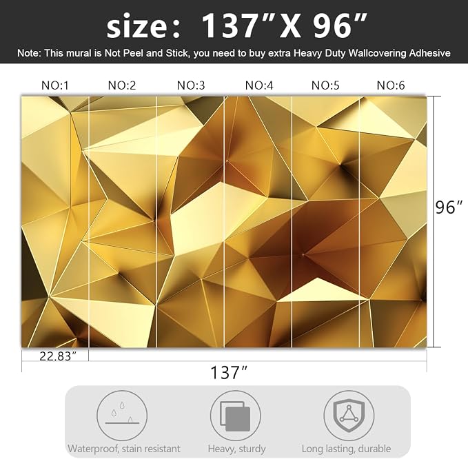 -3D Gold Geometry Fabric Wallpaper Living Room Bedroom Bathroom Modern Large - Image 4