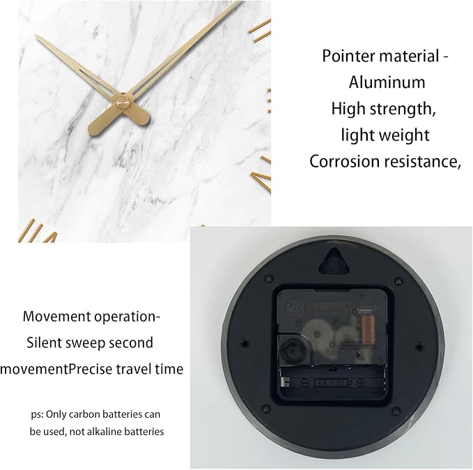 Round Marble Battery Wall Clock Modern 14 Inch White Minimalist Wall Clock - Image 7
