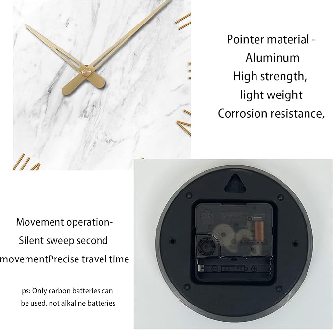 Large White Marble Wall Clocks Battery Operated 20 Inch Modern Analog Glass - Image 8