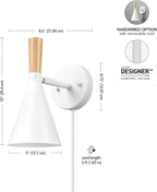 Globe Electric 65000147 1-Light Plug-in or Hardwire Wall Sconce, Matte White - Image 5