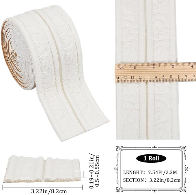 CRASPIRE 90.5 x 3 Wider White Foam Flexible Molding Trim Peel and Stick Self - Image 2