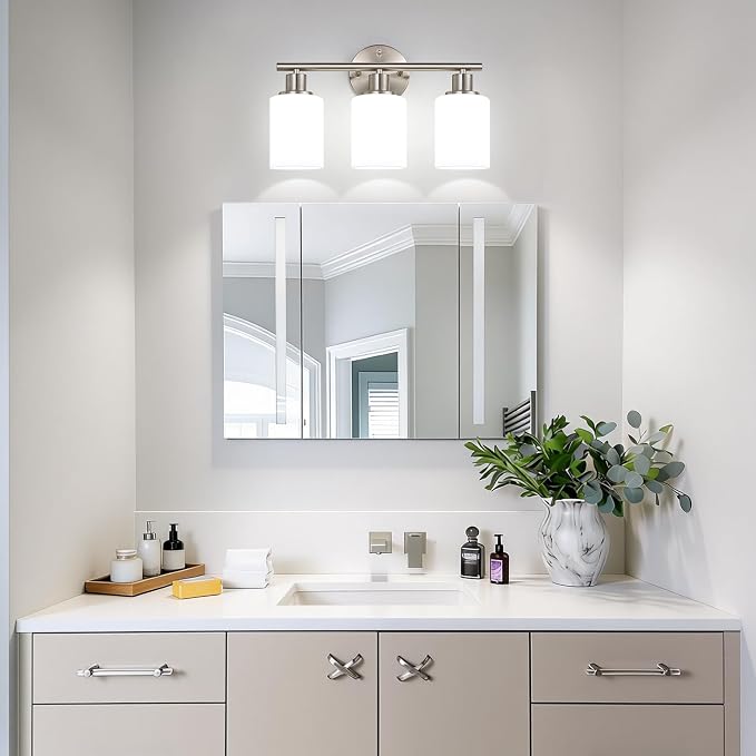 Zarbitta 3-Light Bathroom Light Fixtures, Brushed Nickel Vanity Light, - Image 6