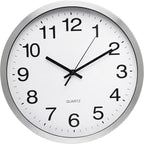Wall Clock 12 Inch Silver Brushed Finish Silent Non Ticking Indoor Clock Round - Image 2