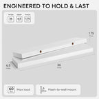 Homeforia White Floating Shelves 36 inch, High End Solid Real Wood 36inch - Image 2