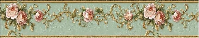 Vintage Rose Wall Border 196x4 Inch Peel and Stick Floral Wallpaper Border - Image 2