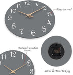 Mosewa Wall Clock Gray Battery Operated Silent Non Ticking Simple Modern Wood - Image 4
