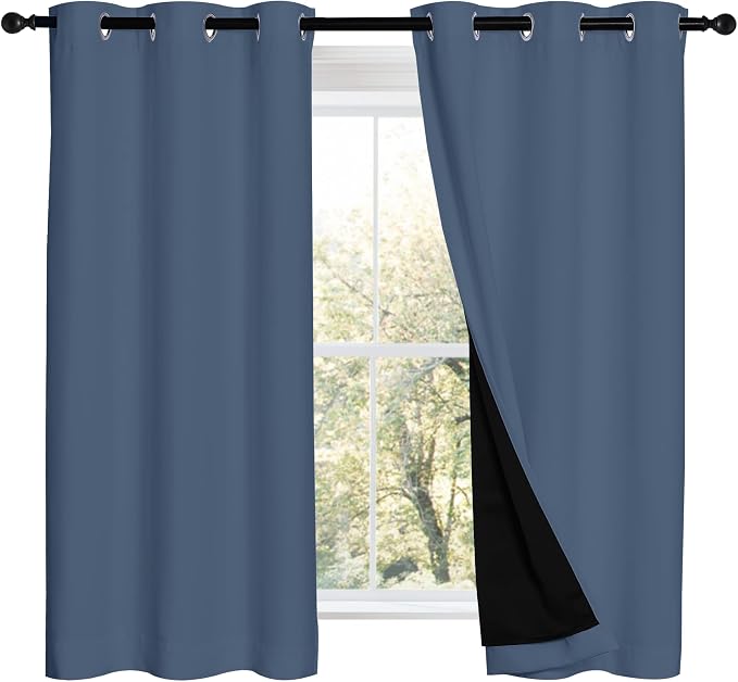 NICETOWN Stone Blue 100% Blackout Curtains 2 Panels Set Burg, Thermal Insulated by NICETOWN