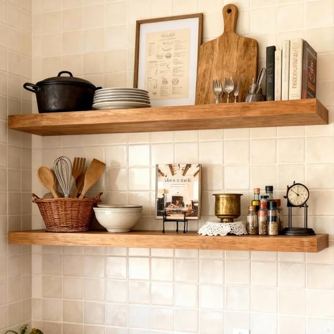 ROGMARS 36 Inches Long Walnut Floating Shelves, Rustic Solid Wood Farmhouse - Image 5