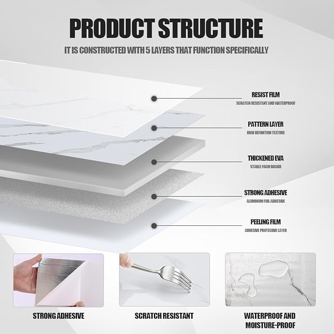 22pcs Thick Marble Peel and Stick Waterproof Wall Panels, Heat-Resistant - Image 5