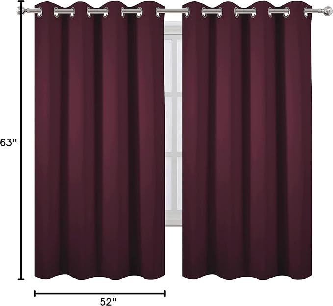 LEMOMO Burgundy Red Blackout Curtains 52 x 63 Inch Length/Set of 2 Curtain - Image 10