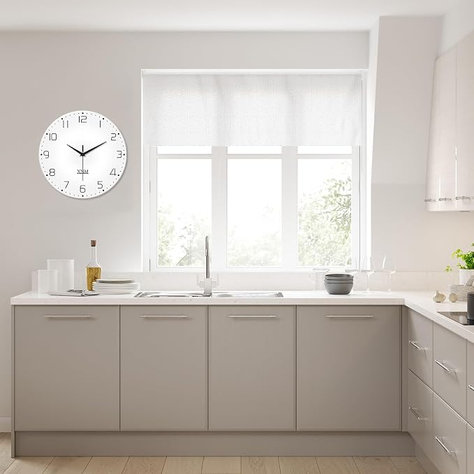 XNM White Simple Glass Wall Clocks Battery Operated 14 Inch Modren Minimalist - Image 5