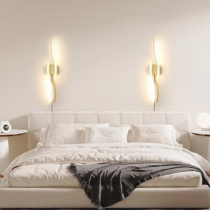 Daunton Modern Gold Plug in Wall Sconce Set of 2, Indoor Dimmable Light Fixture - Image 3