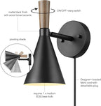 Globe Electric Plug-in or Hardwire Wall Sconce, Matte Black, Wood-Tone Switch - Image 5