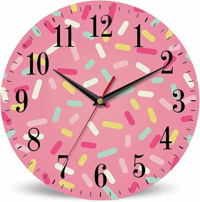 Mxocom Pink Donut Glaze Wall Clock Ice Cream Chocolate Colorful Sprinkles 10 by Mxocom