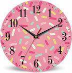 Mxocom Pink Donut Glaze Wall Clock Ice Cream Chocolate Colorful Sprinkles 10 by Mxocom