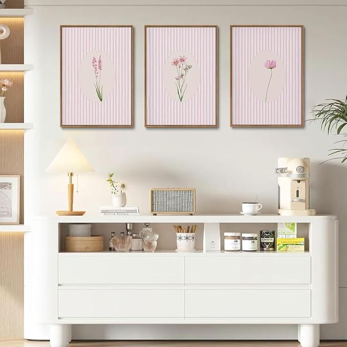 KISSFOX 3 Piece Framed Wall Art Botanical Wall Decor Pink Floral Pictures - Image 2