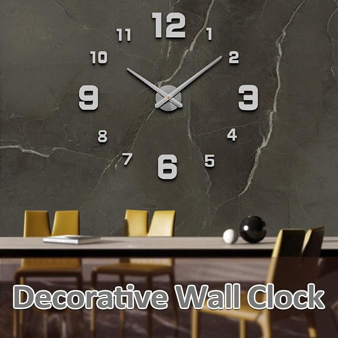 Mintime Modern Frameless DIY Wall Clock Large 3D Wall Watch Mirror Numbers - Image 2