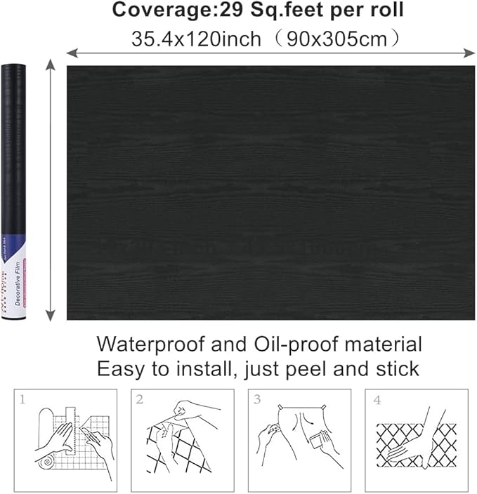 Arthome Black Marble, 35.4x120 Inches Peel and Stick Wallpaper, Marble Contact - Image 7
