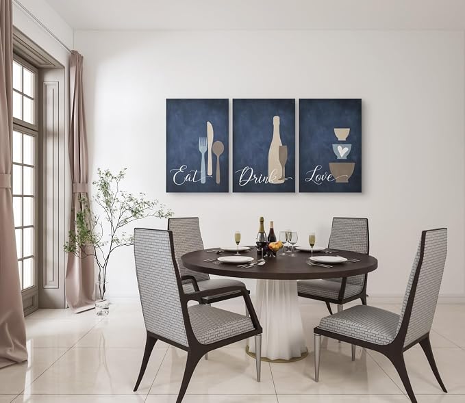 GUBIYU Premium Navy Blue Wall Art Set of 3, Large Dining Room Kitchen Signs - Image 2