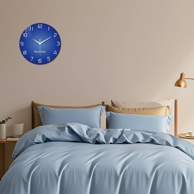 XNM Big Minimalist Glass Wall Clocks Battery Operated 16 Inch Blue Modren Wall - Image 4