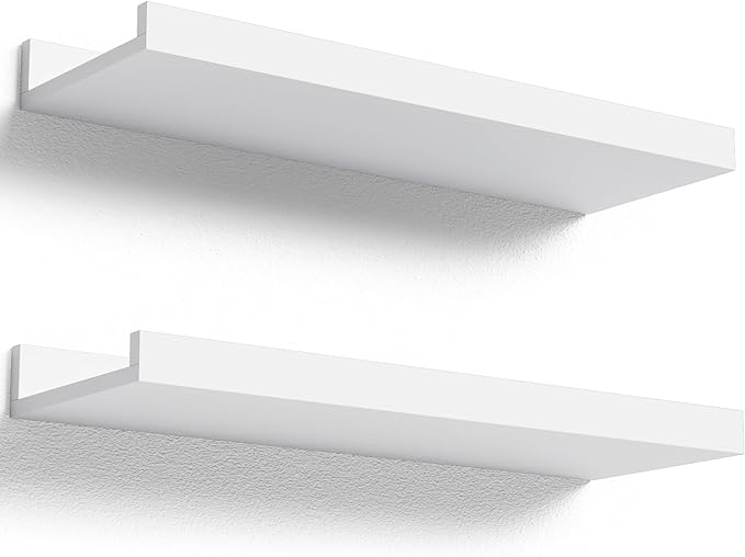 Boswillon Floating Shelves Wall Mounted Set of 2, Modern White Shelves by Boswillon