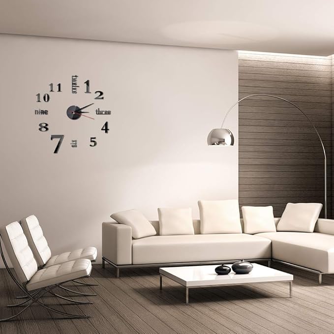 Hxezoc 10inch-20inch Frameless DIY Wall Clock Black 3D Mute Round Shape Quartz - Image 4