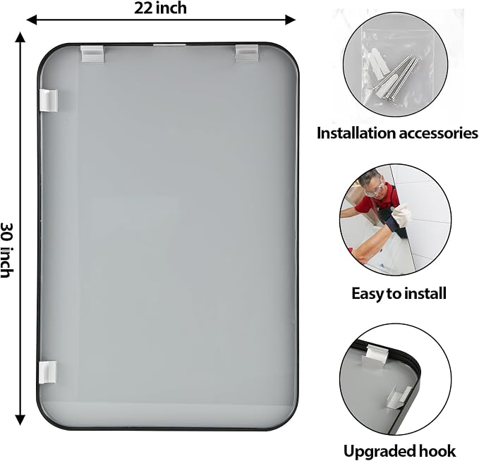 22x30 Inch Black Wall Mirror for Bathroom, Brushed Metal Framed Mirror - Image 6