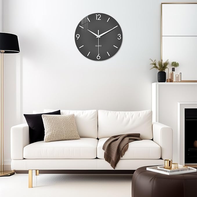XFM Minimalist Wall Clock 16 Inch Large Grey Wall Clocks Battery Operated Round - Image 2
