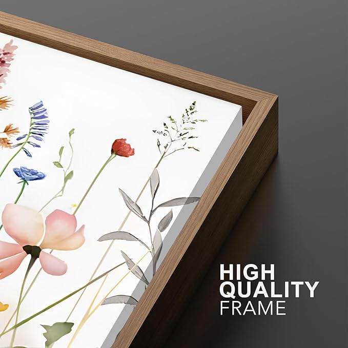 Bwodke Framed Wildflower Wall Art Watercolor Botanical Floral Colorful Canvas - Image 3