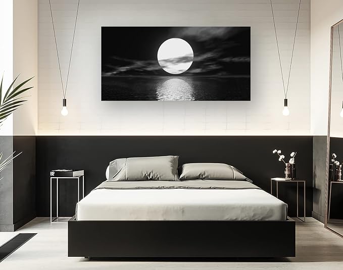 Cao Gen Decor Art S06462 Wall Art Canvas Sea White Full Moon in Night Picture - Image 7