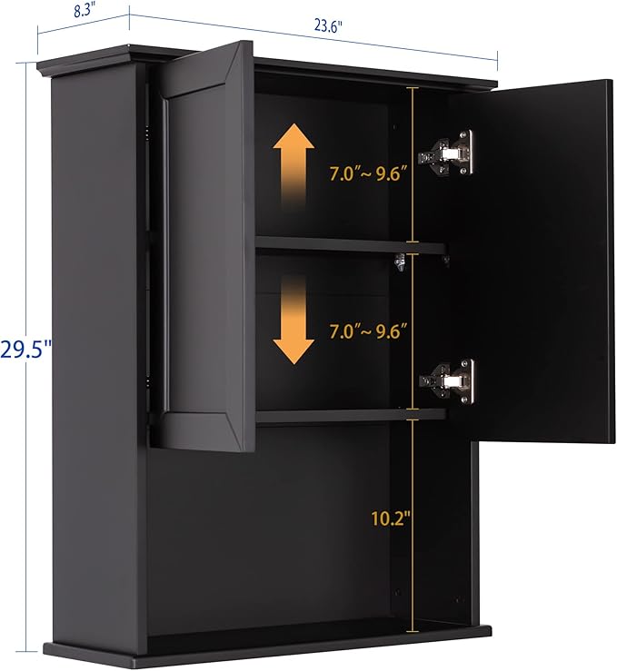 VANIRROR Black Bathroom Wall Cabinet 23x29 inch Wooden Bathroom Medicine Cabinet - Image 3