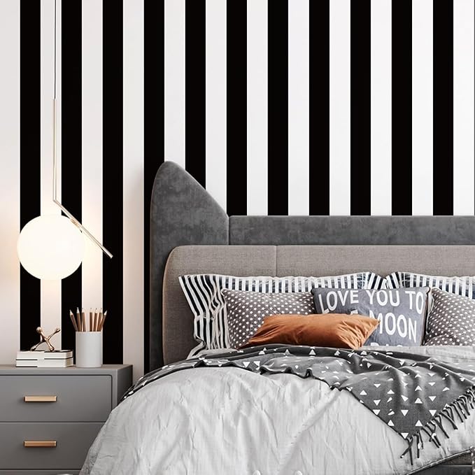 Jeweluck Black and White Wallpaper Peel and Stick Wall Paper 17.7”x236.2” Black - Image 9