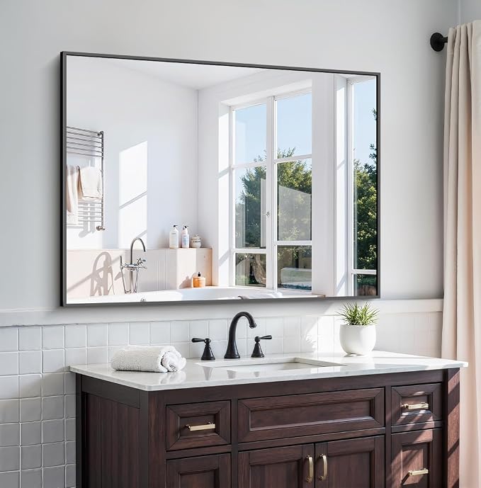 KOCUUY Black Mirror, HD Tempered Glass, Anti-Rust Frame, Modern Design - Image 2