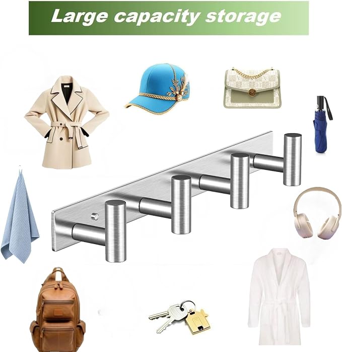 Wall Mounted Coat Rack-4 Hooks, Heavy Duty Stainless Steel Wall Hooks - Image 7