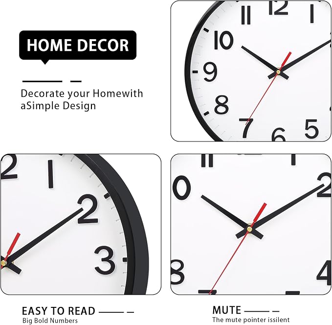 Wall Clocks Battery Operated 12 inch Modern Wall Clock, Silent Non Ticking Wall - Image 3