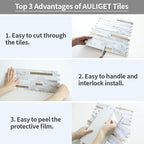 AULIGET 20 Sheets Faux Stone White Marble Peel and Stick Backsplash, PVC Mixed - Image 6