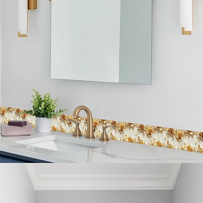 HOMETITUTE Wallpaper Border Peel and Stick Baroque Gold Texture Decorative Wall - Image 5