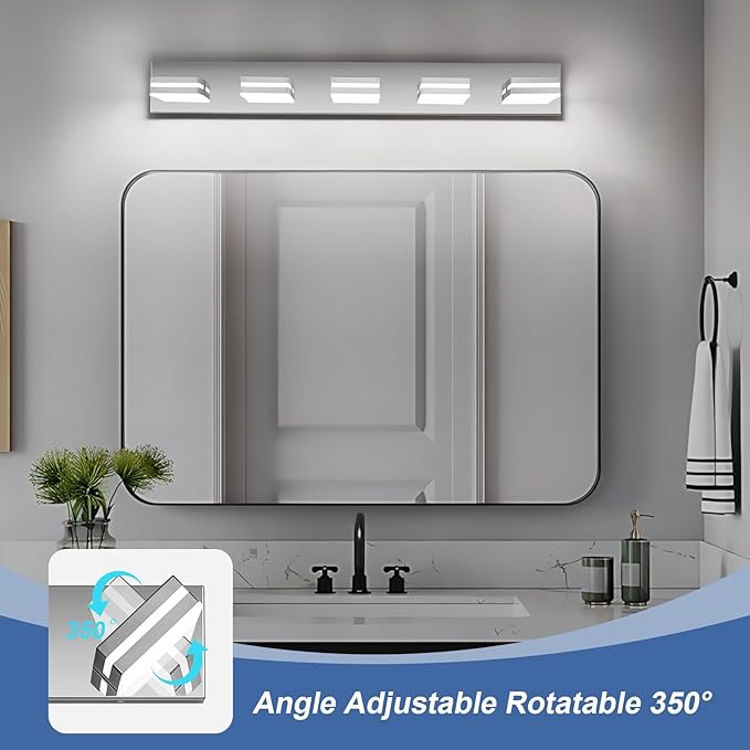 Modern LED Bathroom Lights Fixtures 5-Light, Stainless Steel Chrome Acrylic - Image 3