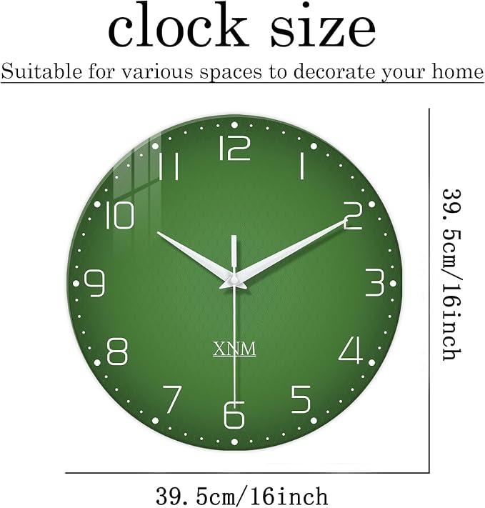 XNM Green Wall Clock for Living Room 16 Inches or Larger Modern Glass Wall - Image 3