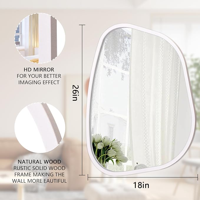 White Irregular Oval Wall Mirror Large 26"x18" Inches Asymmetrical Mirror - Image 7