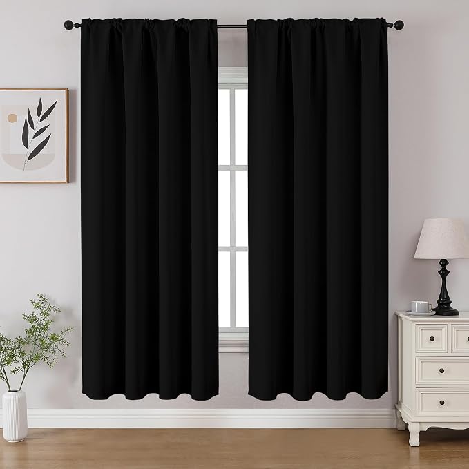 CUCRAF Black Blackout Curtains 63 inch Length 2 Panels Set, Rod Pocket Room by CUCRAF