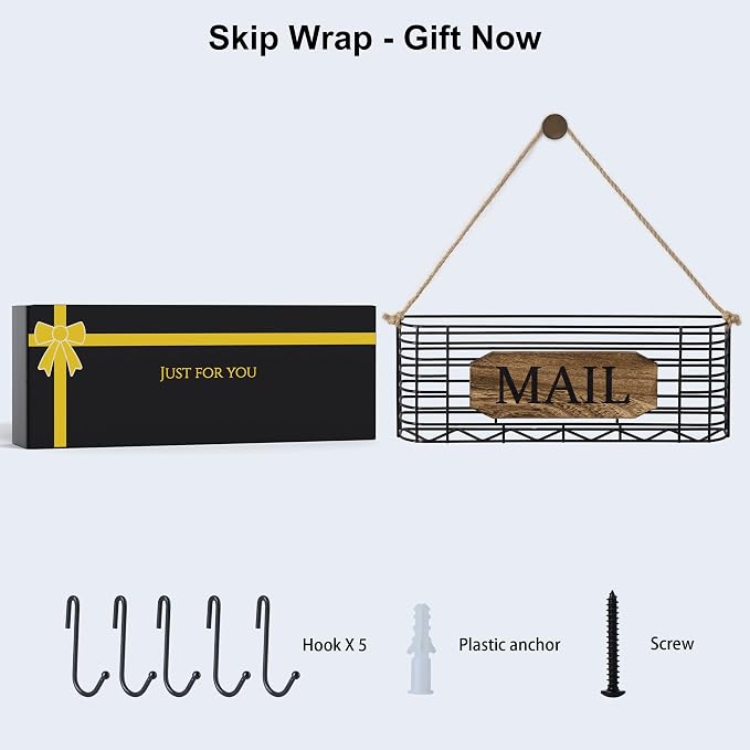 SRIWATANA Mail Holder, Rustic Mail Organizer Wall Mount Hanging Mail Sorter - Image 3