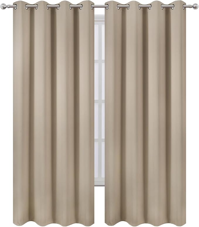 LEMOMO Blackout Curtains 52 x 84 inches Long Khaki Curtains Set of 2 Panels - Image 2