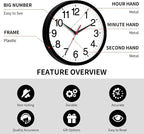 Rohioue Wall Clock Modern 10 Inch Black Battery Operated Silent Non Ticking - Image 7